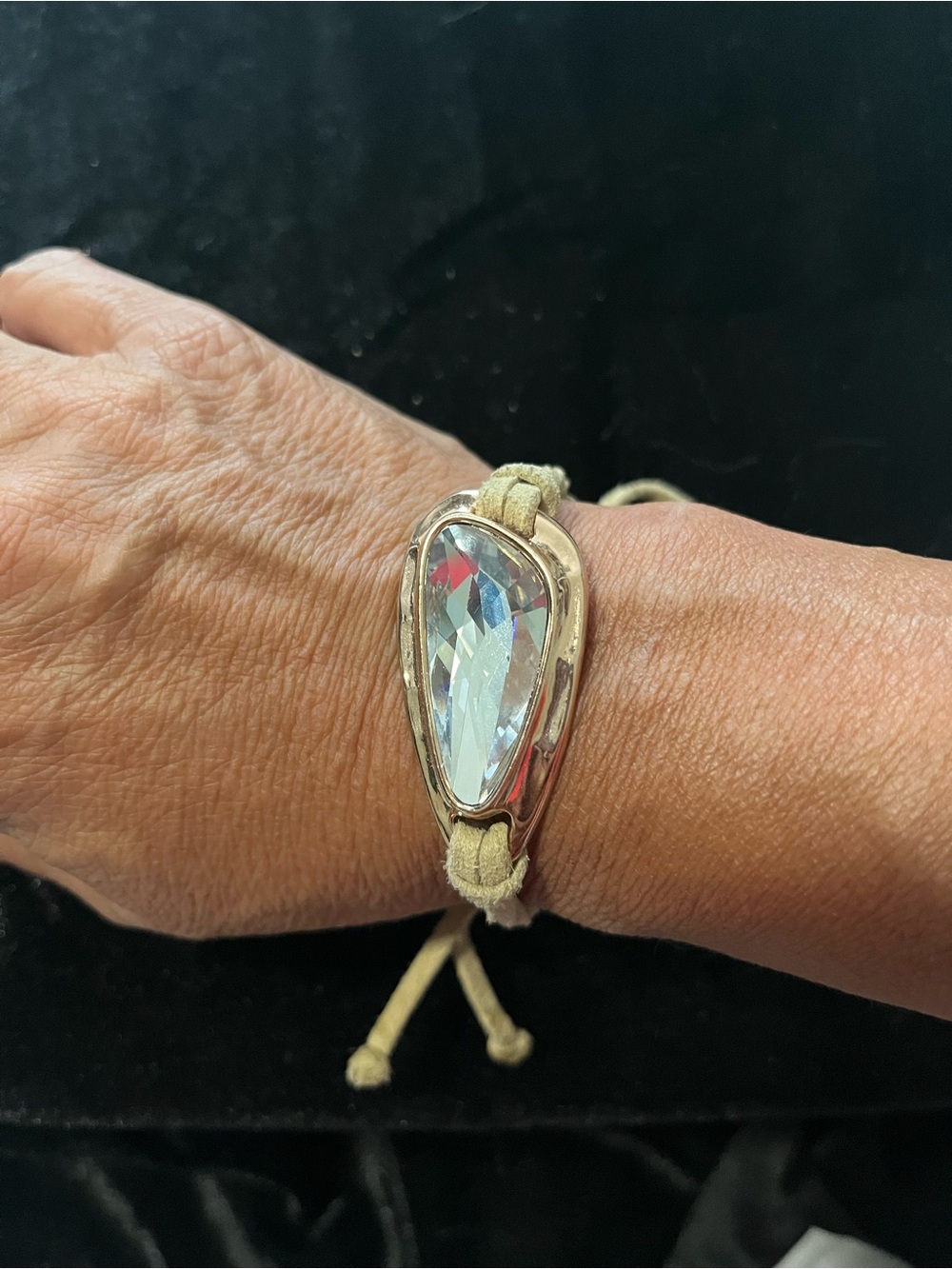 Vintage Premier Designs Shine On Crystal Teardrop Cord Bracelet - Beige